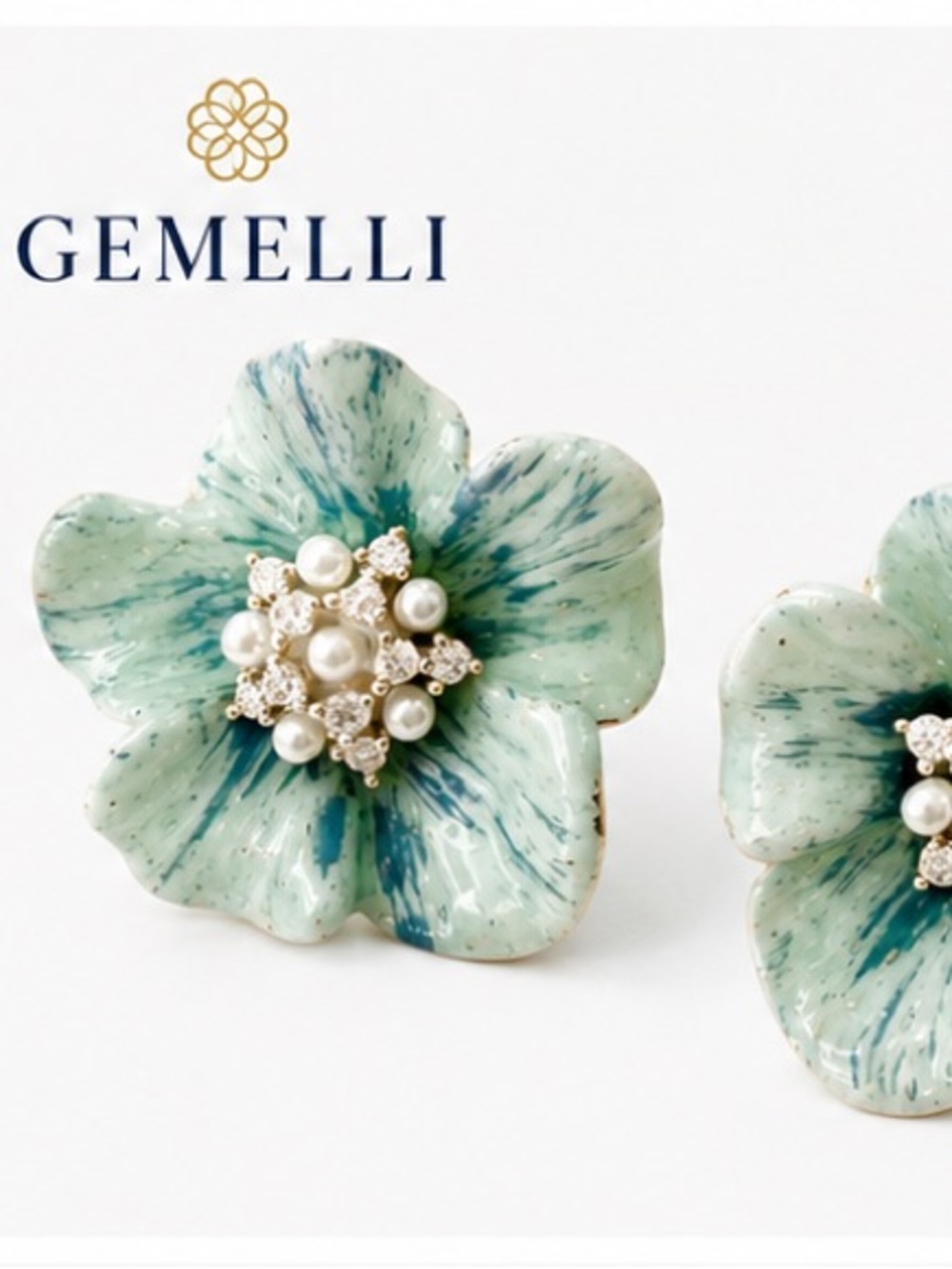 Gemelli Erin Blue Flower enamel Earrings NWT